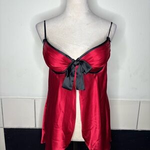 Cabernet Red Satin Chemise with Black Bow